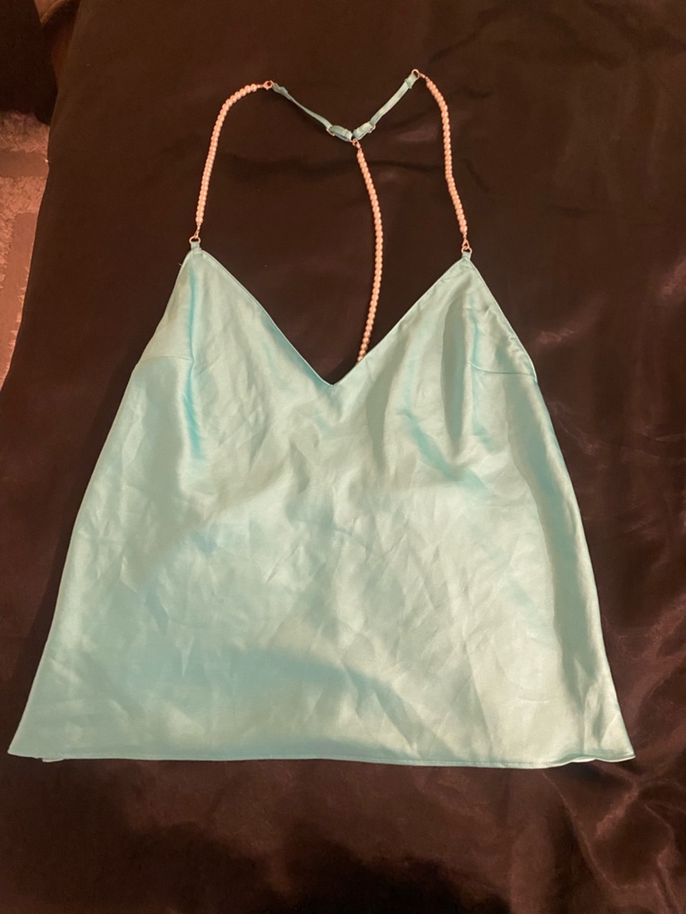 Victoria secret Aqua Satin Camisole with Pearl Strap